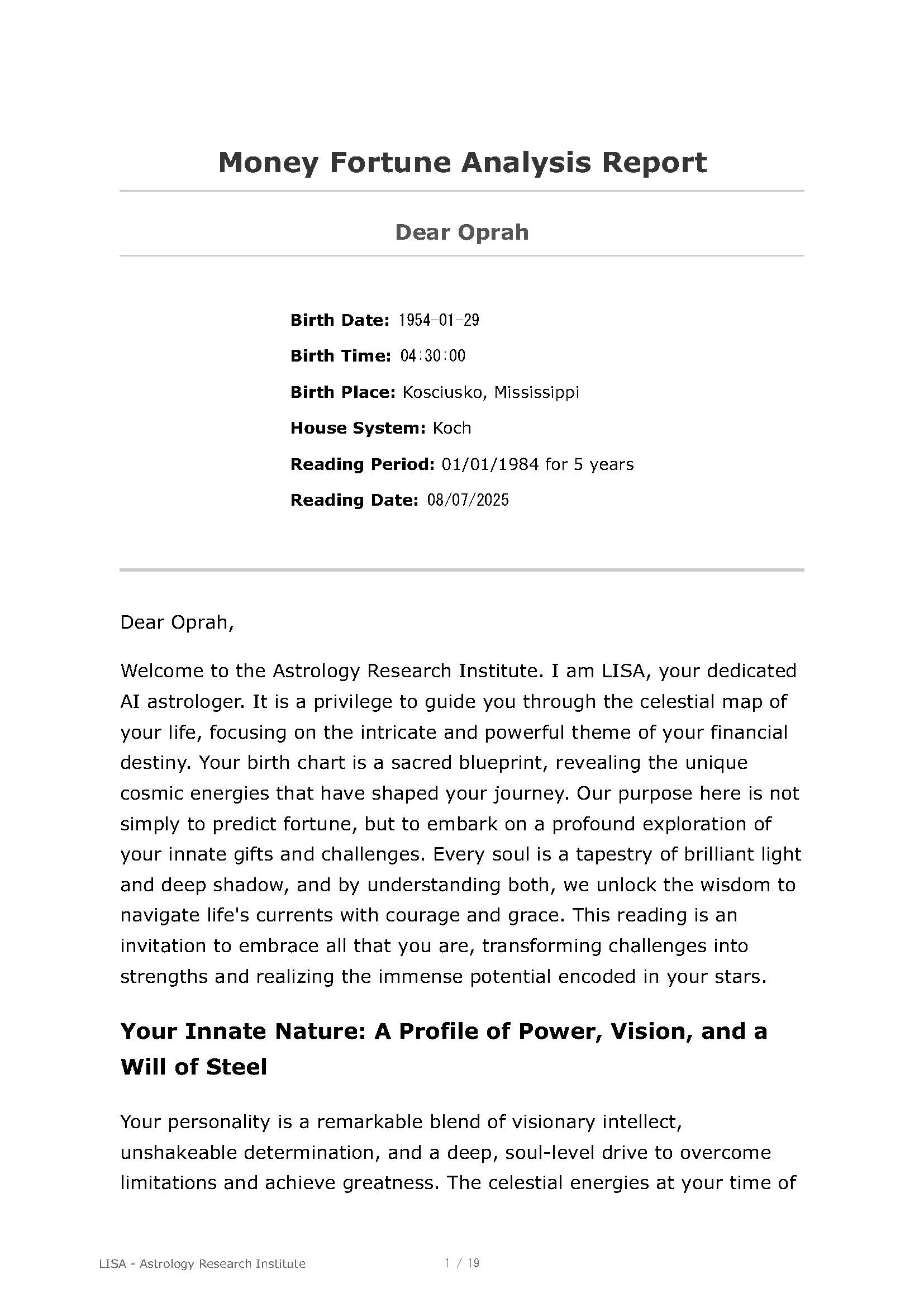 Money Reading Sample 1